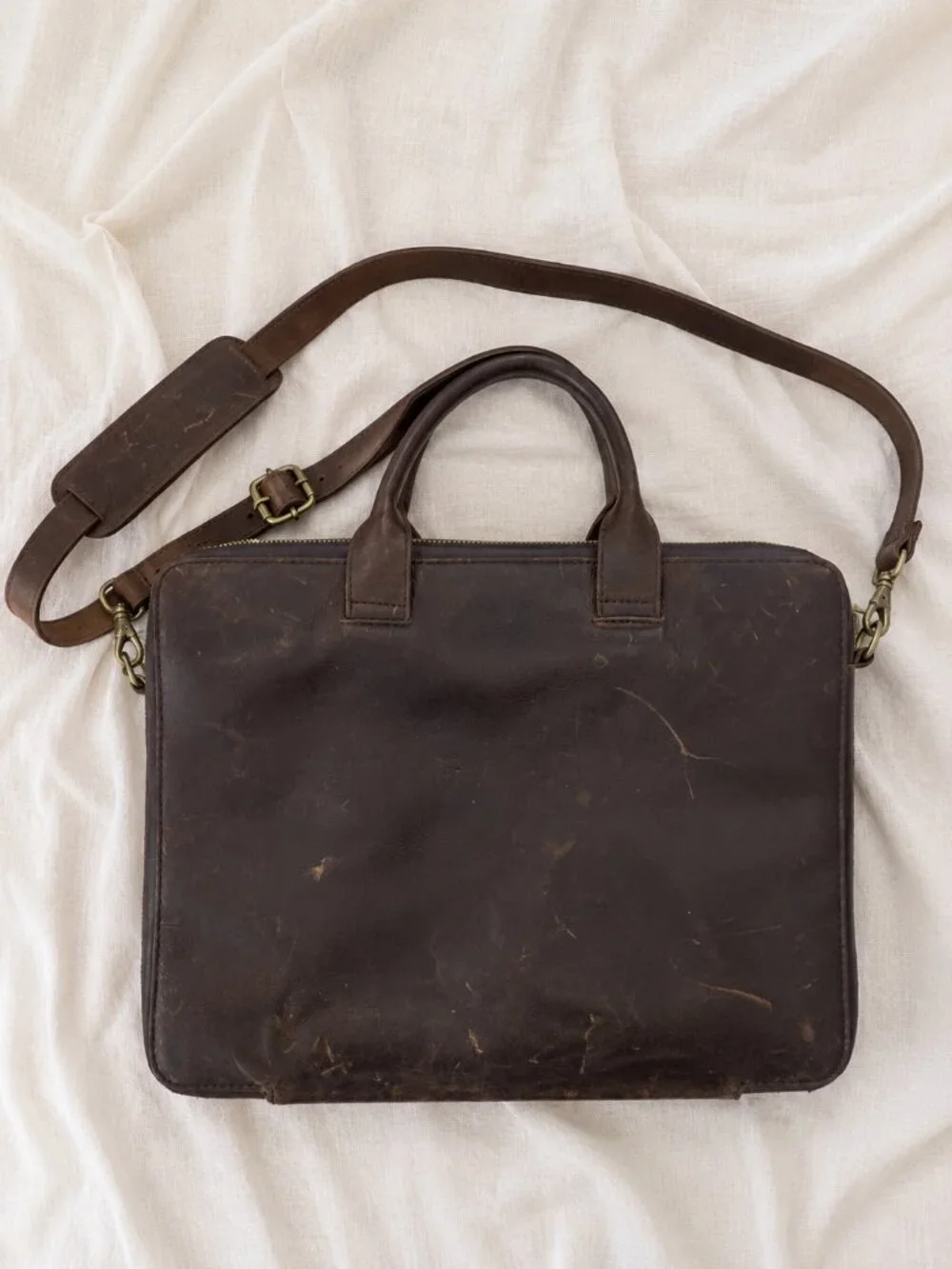 Genuine Leather Laptop Briefcase | Dark Brown | Vintage Distressed Leather